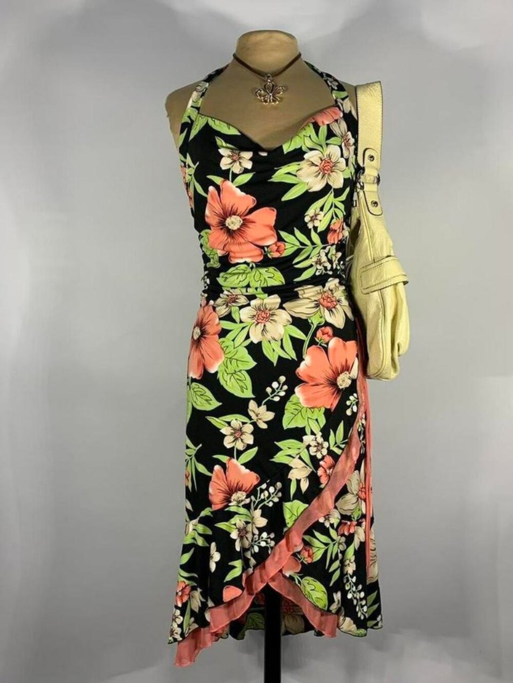 Vintage Y2K Rampage Floral Ruffle Hi/Lo Dress Tagged L Fit M Best Hibiscus